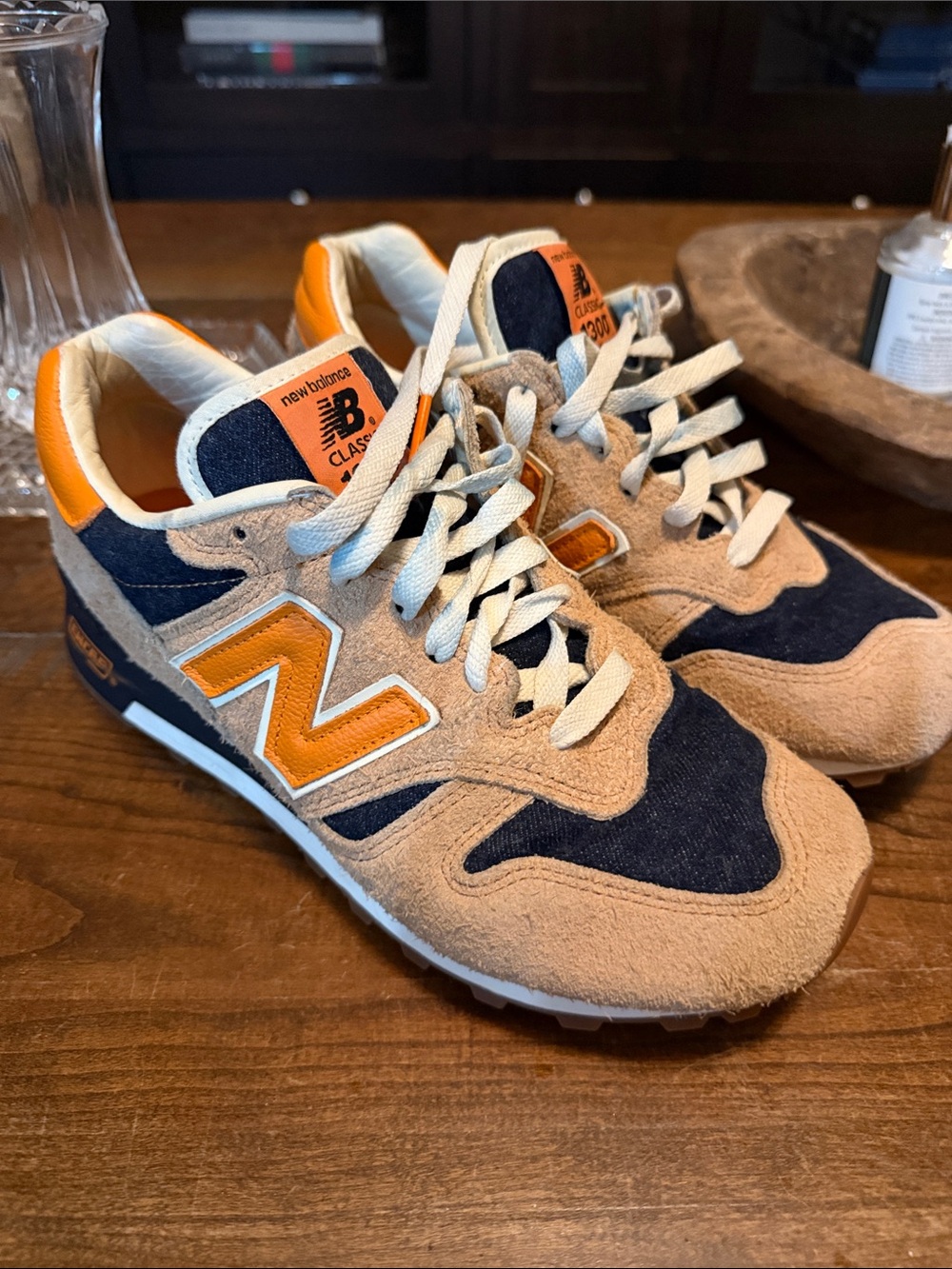 New Balance Suede & Mesh Sneakers — Navy, Tan & Orange Levi’s, orange tag